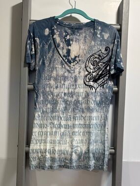 Sinful/Affliction women med, indie sleaze, Y2K, velvet, appliqué, angel, biker